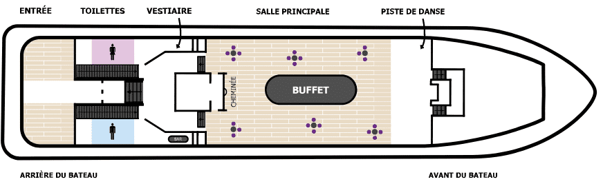 Layout of the main deck for cocktail parties